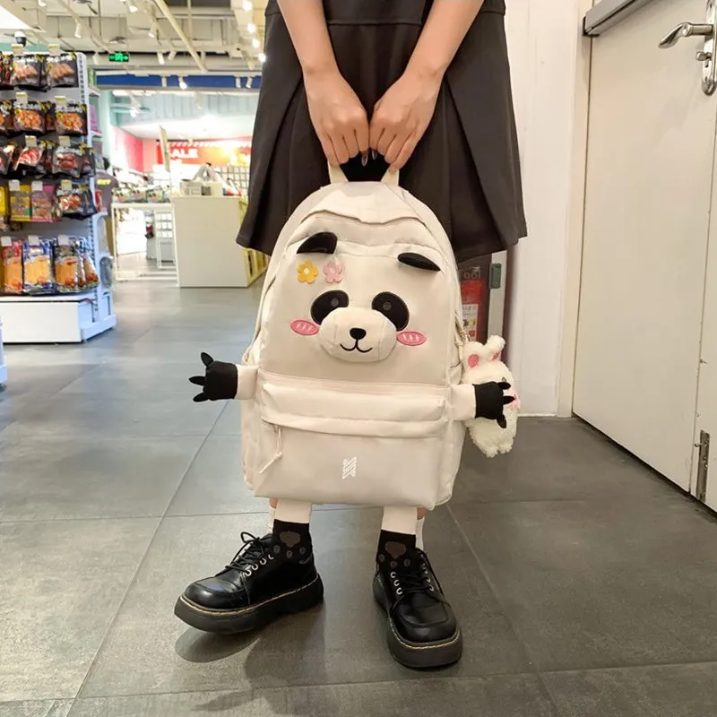 NOMK Nylon Backpack Laptop Bag Women's Black/Khaki/White-5