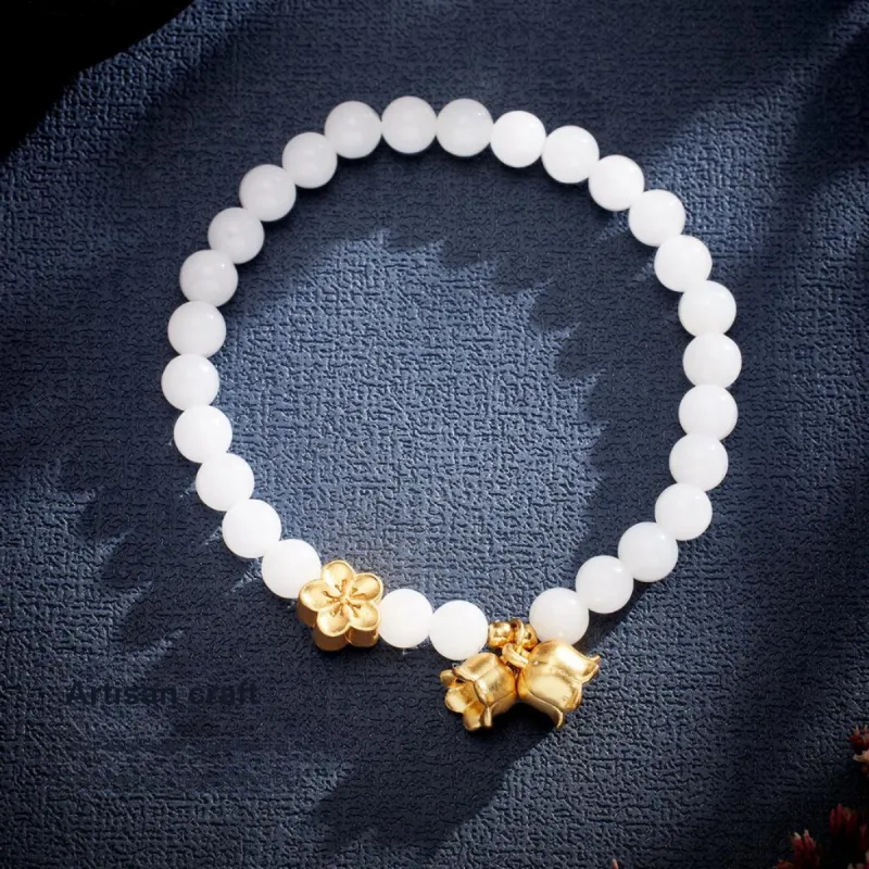 MUGONGZI Hetian Jade Bracelets Pale Greenish White Jade Women's-2