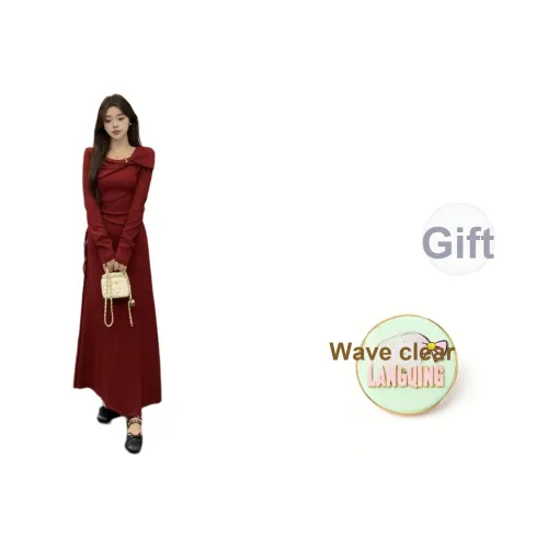 LANGQING Бургунди Giveaway Бренд Наклеенный Женские Длинные Рукава Платья