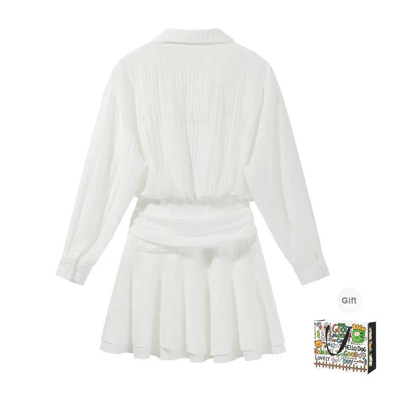 OURUOKE Long Sleeved Dresses Women's White-1