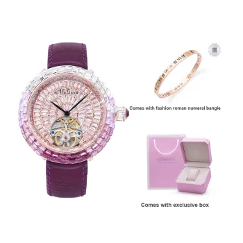 Melissa Automatic Mechanical Movement Genuine Leather Strap Watch Women's Watch Purple Watch Dial