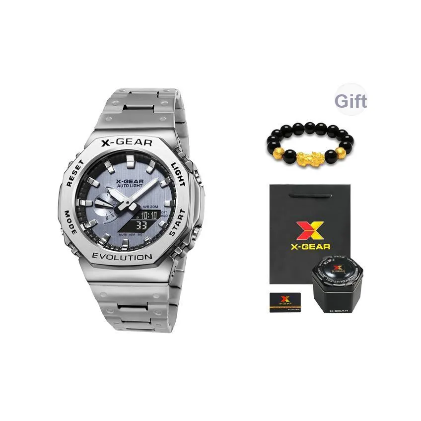 X Шестерня Кварцевый механизм Нержавеющая сталь Ремешок Часы Мужские Часы Черный циферблат