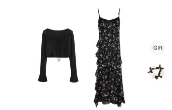 CPAURA Two Piece Skirt Sets Women's Set Camisole+Cardigan+Bowknot Hair Tie Comes With