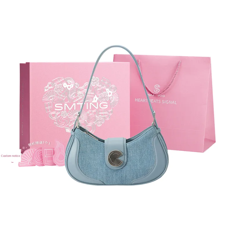 Simedin Denim Shoulder Bag Small Size Women's Blue-5