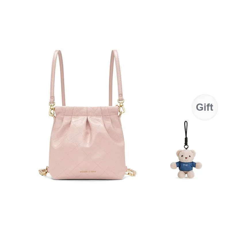 CHARLES&KEITH Polyurethane Synthetic Leather Backpack Women's Black/Cream Milk White/Silver/Pink-24