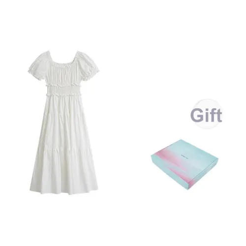 Inman Короткий рукав Платье Женское Облачный белый