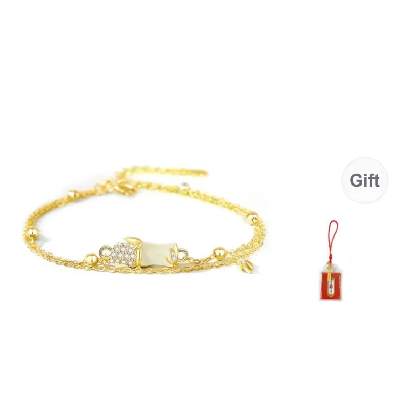 LUXLINE Bamboo Bracelet Pale Greenish White Jade Women's-2