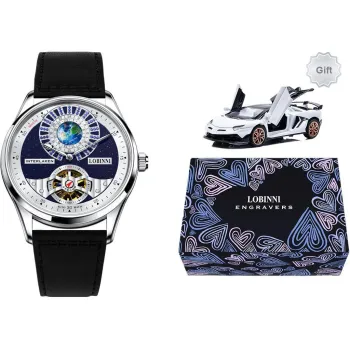 LOBINNI L Planet Watch Men's Automatic Mechanical Movement Cowhide Strap Watch Men's Watches Blue Dial