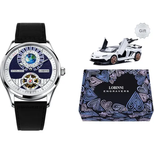 LOBINNI L Planet Watch Men's Automatic Mechanical Movement Cowhide Strap Watch Men's Watches Blue Dial