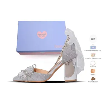 Xingdiman Chunky Heel High Heels 8cm Women's Silver [ Gift Box Set ]