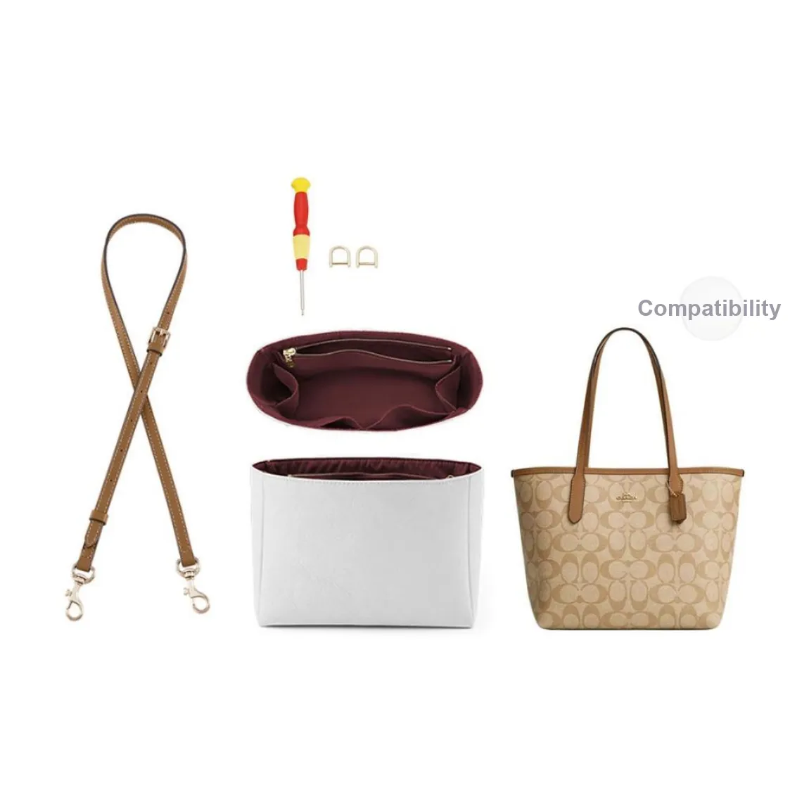 GUYI Leather DuPont Paper Storage & Organization Lining Bag Insert Women's Light Khaki/Glacier White/Black