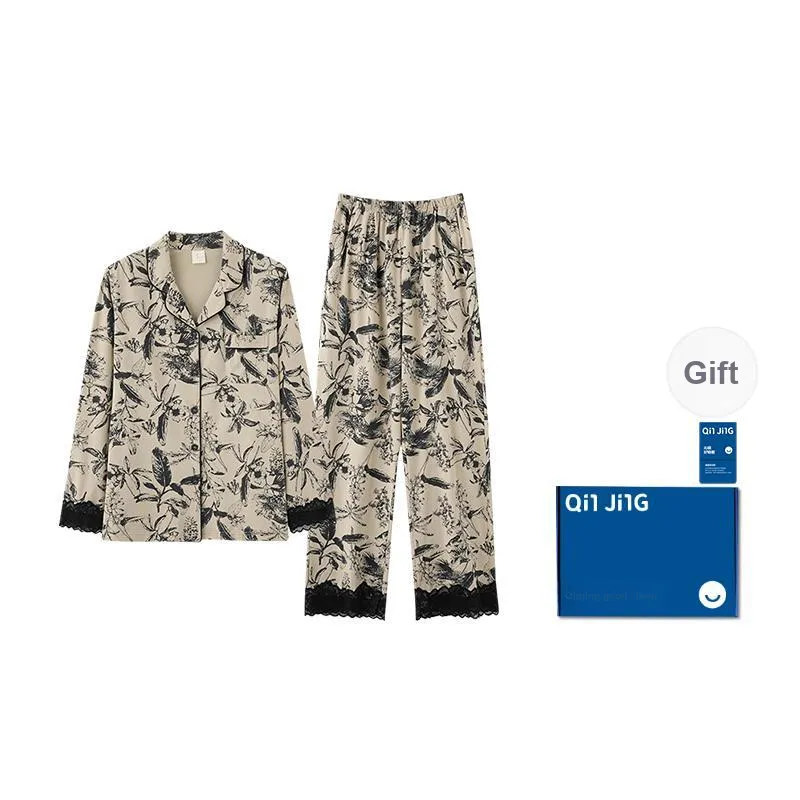 Qin Jing Pajama Set Women's Floral Apricot-1