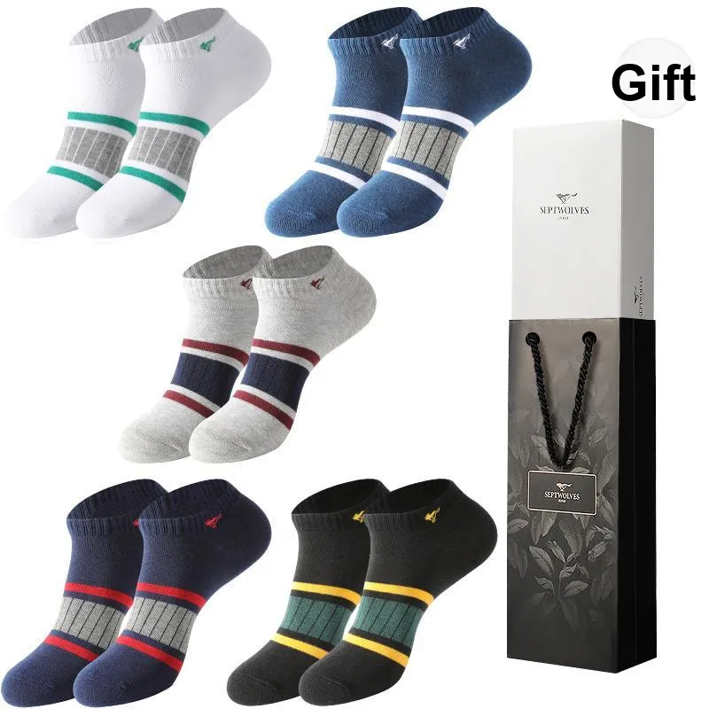 SEPTWOLVES Ankle Socks Men's 5 Pack Gift Box Set+Shopping Bag-12