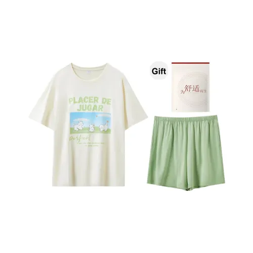 Red Beans At Home Пижамный комплект Женские Короткий рукав Шорты Бежево-желтые