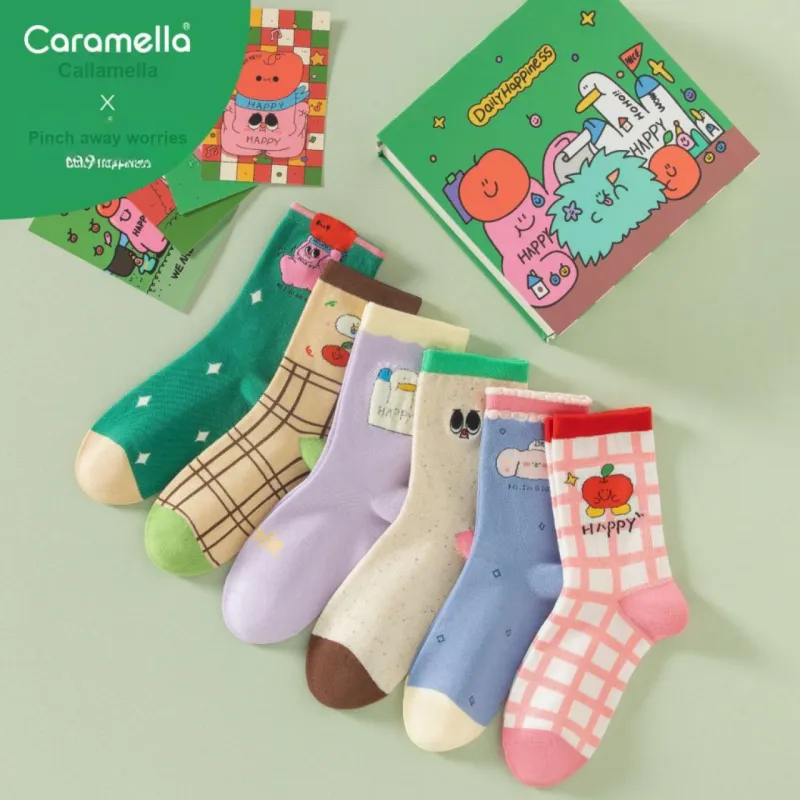 Caramella x NANIEFANNAO Mid Calf Socks Women's 6 Pack Mixed Color-1