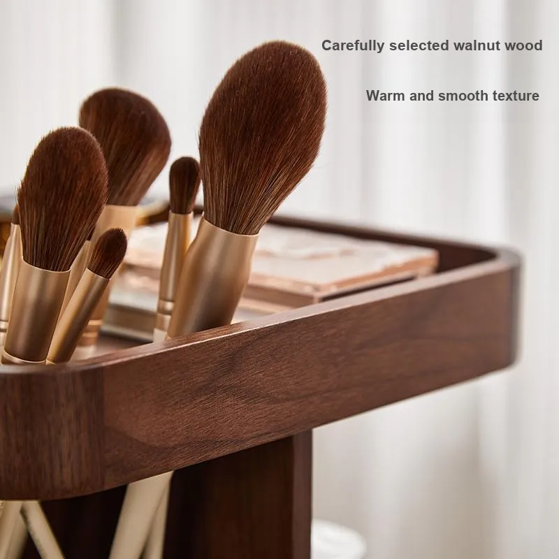 Initial Intention Cosmetics Storage Rack Rotatable Walnut Wood Solid Wood Rack-3