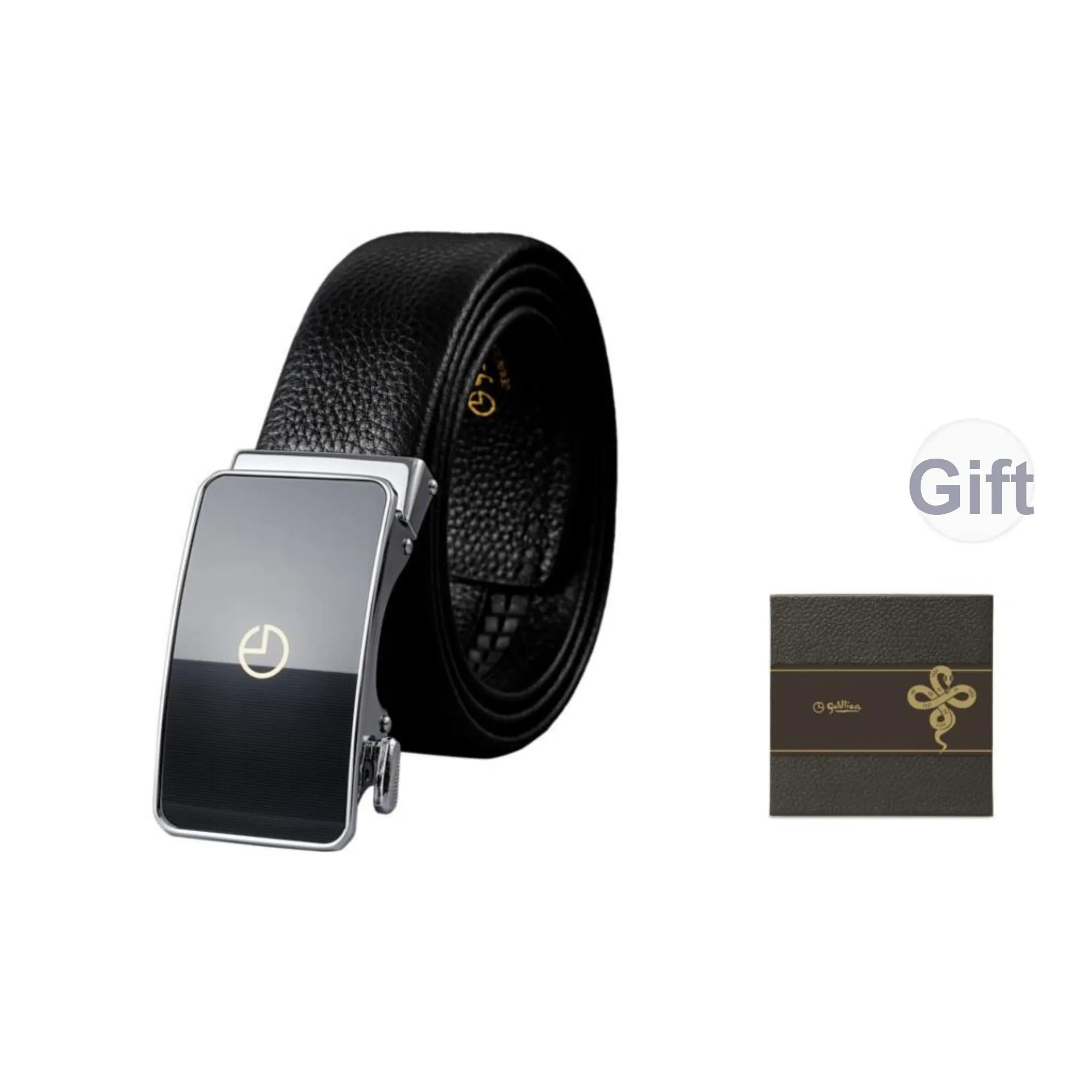 GOLDLION Cow Leather Belts Men's Black Width 3.5cm