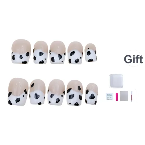 A Few More Cute Мультяшный Корова Узор Ручная Рисовка Художественный стиль False Nail Короткий Лестница Белый Телесный Милый