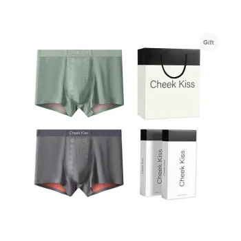 Cheekkiss Underwear Gift Box Men's Side Breathable Boxer Shorts Antibacterial Seamless Underpants 2 Pack