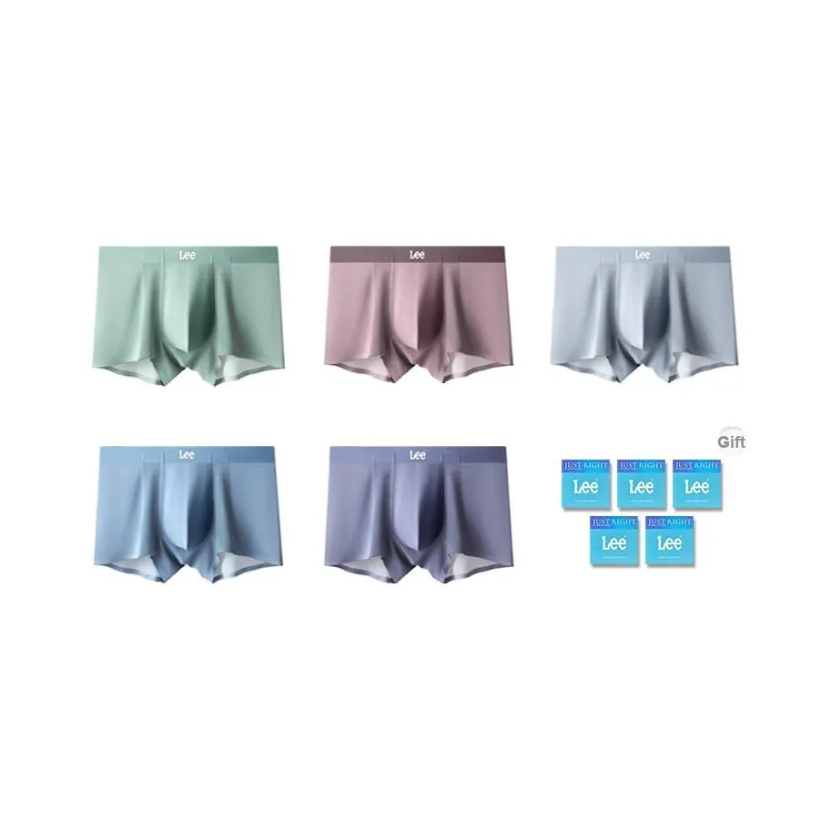 Lee совместный модель нижнего белья Мужской Легкий Дышащий Бесшовный Антибактериальный Высокий Отскок Боксеры 5 пар Подарочный Набор Коробка