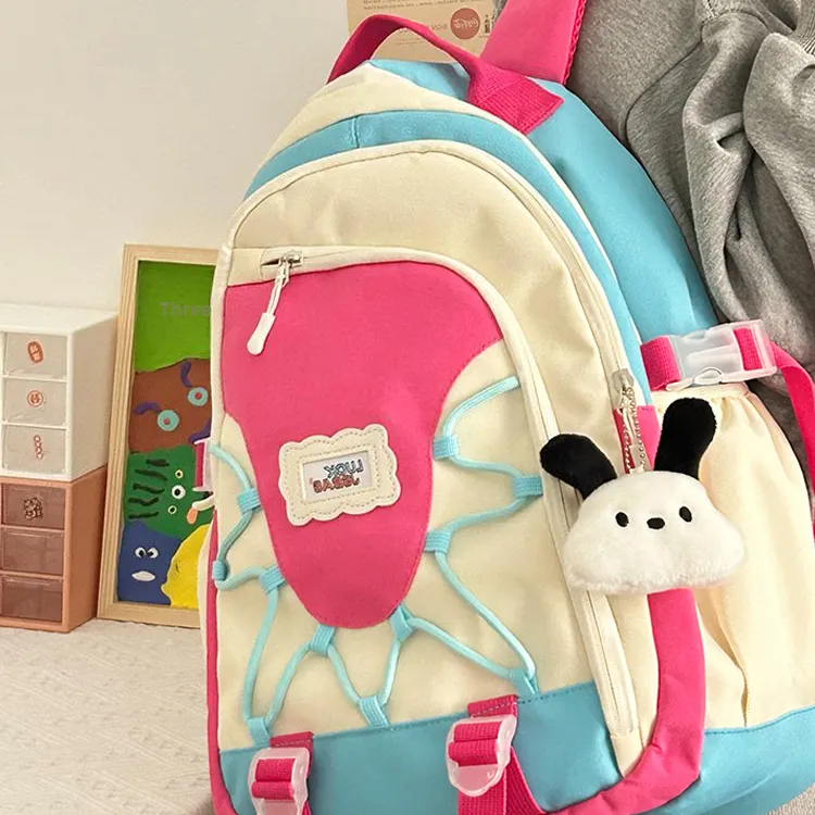 Rainbow Girl Nylon Backpack Regular Women's Red With Charm/White With Charm/Pink With Charm/Blue With Charm-9