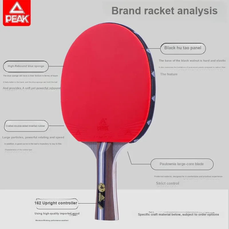 PEAK Ping Pong Paddles Unisex Double-Sided Inverted Rubber Solid Wood Blade Black Red Single Grip-5