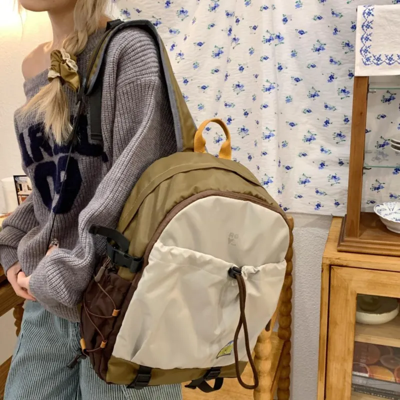 BAODIDAISHU Nylon Fabric Backpacks Unisex Green/Brown-10