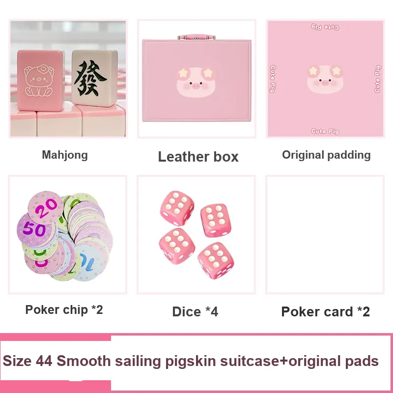 Imono Hand Crafted Mahjong Tiles Set With Cute Pink Piglet Design 40/42/44 Sizes Cartoon Style Board Games-50