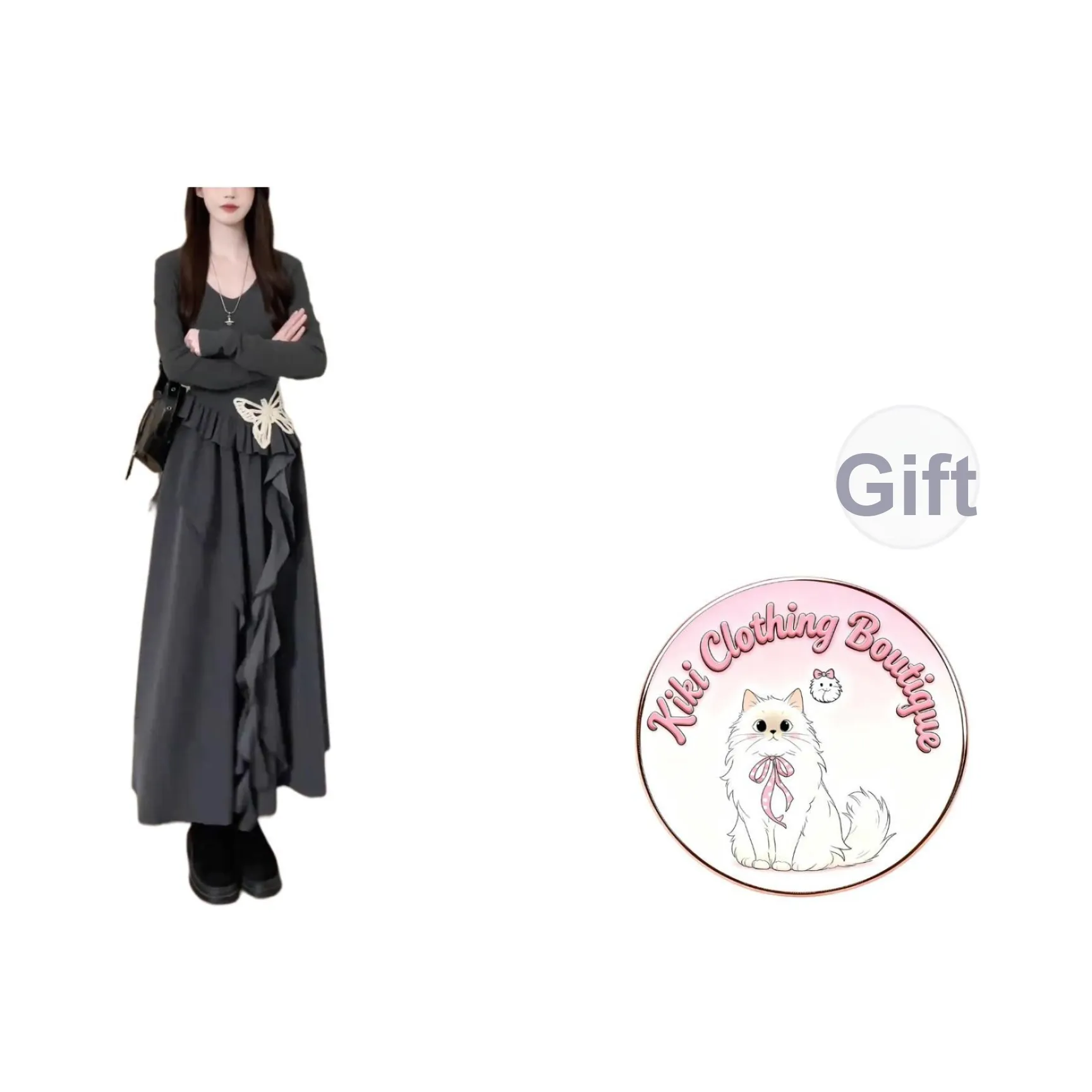 Kiki Clothing Boutique Длинное платье с длинными рукавами женское