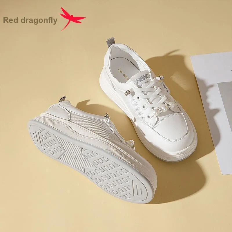 RED DRAGONFLY Low Top Skateboard Shoes Women's White-3