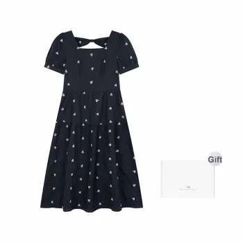 Mo Han Yi Mei Short Sleeved Dress Women's Navy Blue