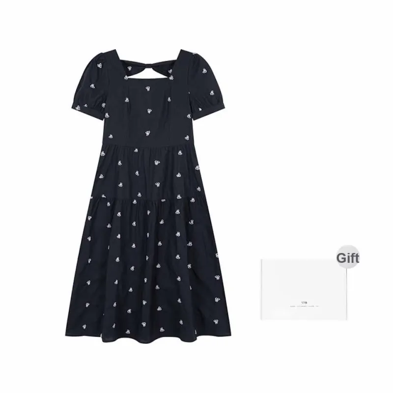 Mo Han Yi Mei Short Sleeved Dress Women's Navy Blue-0
