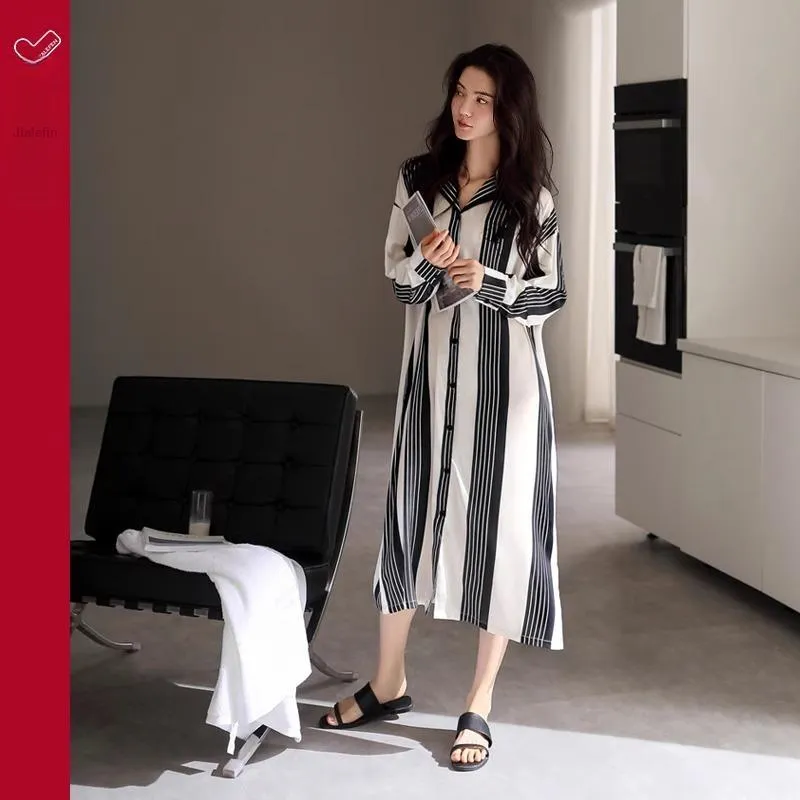 JIALEFEN Nightgown Women's Black White Pattern-3