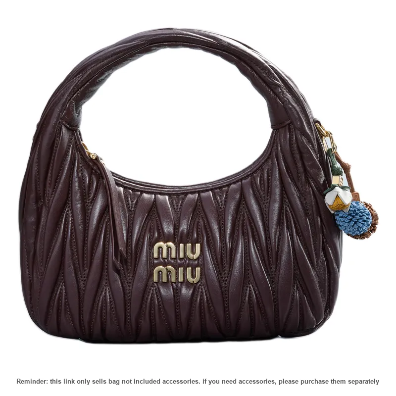 MIU MIU Wander Series Soft Sheep Leather Crescent Bag Shoulder Bag Crossbody Bag Handbag Small Size Women's Dark Brown-6