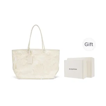SHEPOK Cow Leather Combo Bag Tote Bag Shopping Bag Handbag Shoulder Bag Large Size Women's White