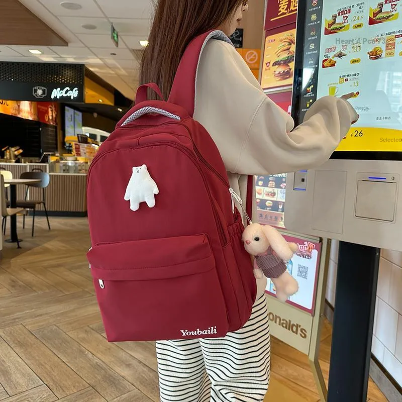 XIANGSU Nylon Backpack Regular Unisex Red/Brown/White/Pink/Black-20