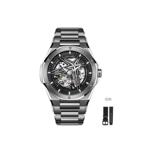 GOLGEN Auger Collection Автоматический Механический Механизм Нержавеющая Сталь Ремешок Часы Мужские Черный Циферблат