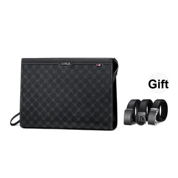 GOLF PVC With Cow Leather Elegance Handheld Wallet Card Holder Wrist Clutch Medium Size Men's Black