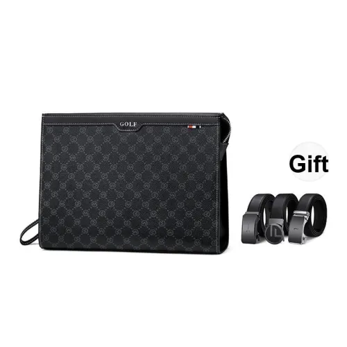 GOLF PVC With Cow Leather Elegance Handheld Wallet Card Holder Wrist Clutch Medium Size Men's Black