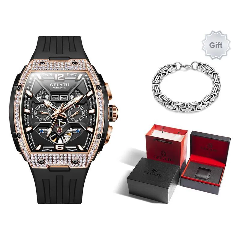 GELATU Mechanical Movement Watch Unisex Black Dial-5