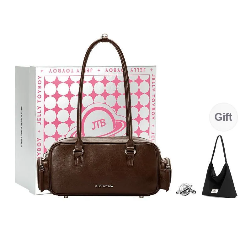 JELLYTOYBOY Cow Leather Reshaping Shoulder Bag Shoulder Bag, Handbag Women's Chocolate Brown/Pink-0