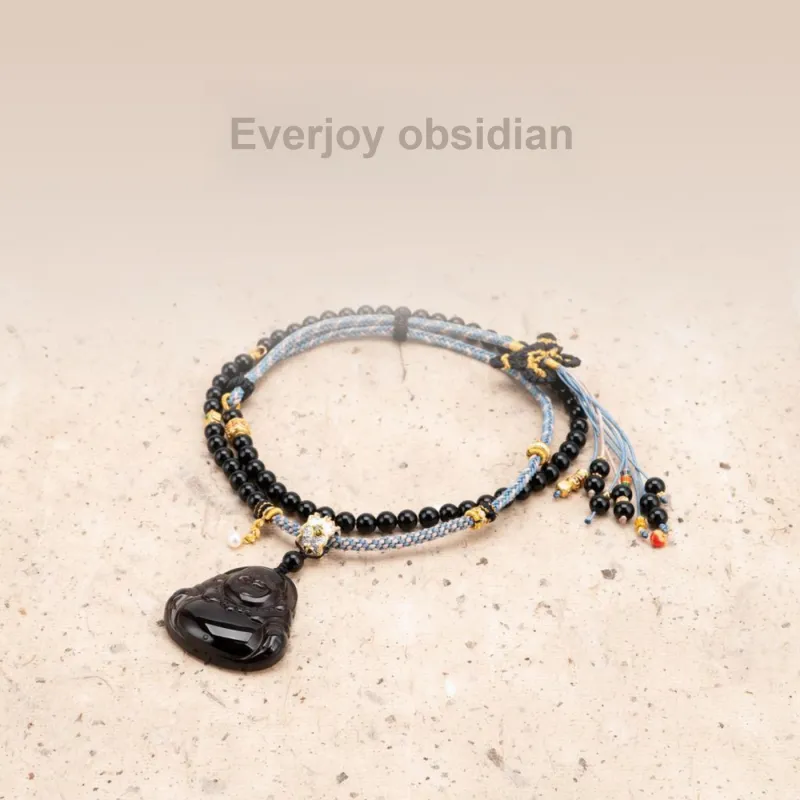 Listen To The Flowers Bloom Obsidian Necklaces Unisex-1