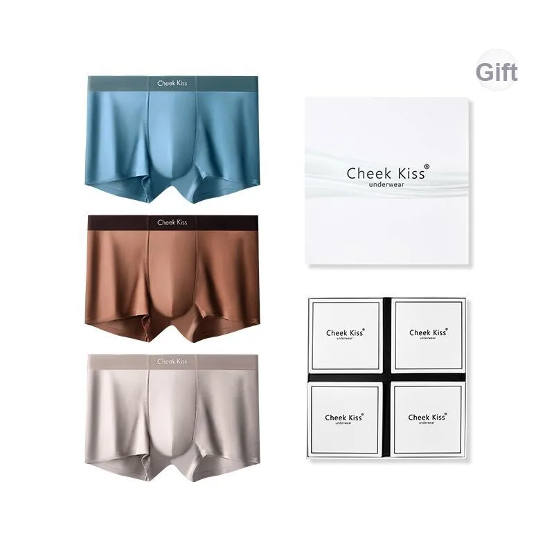 Cheekkiss Underwear Gift Box Men's Luxury Satin Mulberry Silk Gusset Boxer Shorts 3 Pack-0