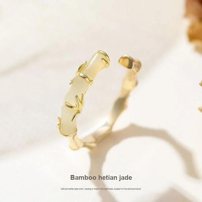WEITIANXUAN Hetian Jade Rings Pale Greenish-White Jade Unisex-1