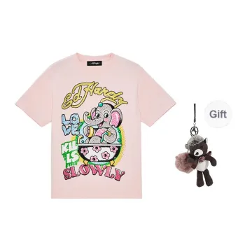Ed Hardy T-Shirt Women's Pink Gift With Saint Laurent Black Opium Fragrance Pendant