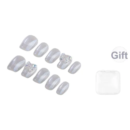 Fanze Мягкий Фарфоровый Белый Glass Beads Cat Eye Фальшивый Ногтик Короткий LADDER Белый Размытие 15мм