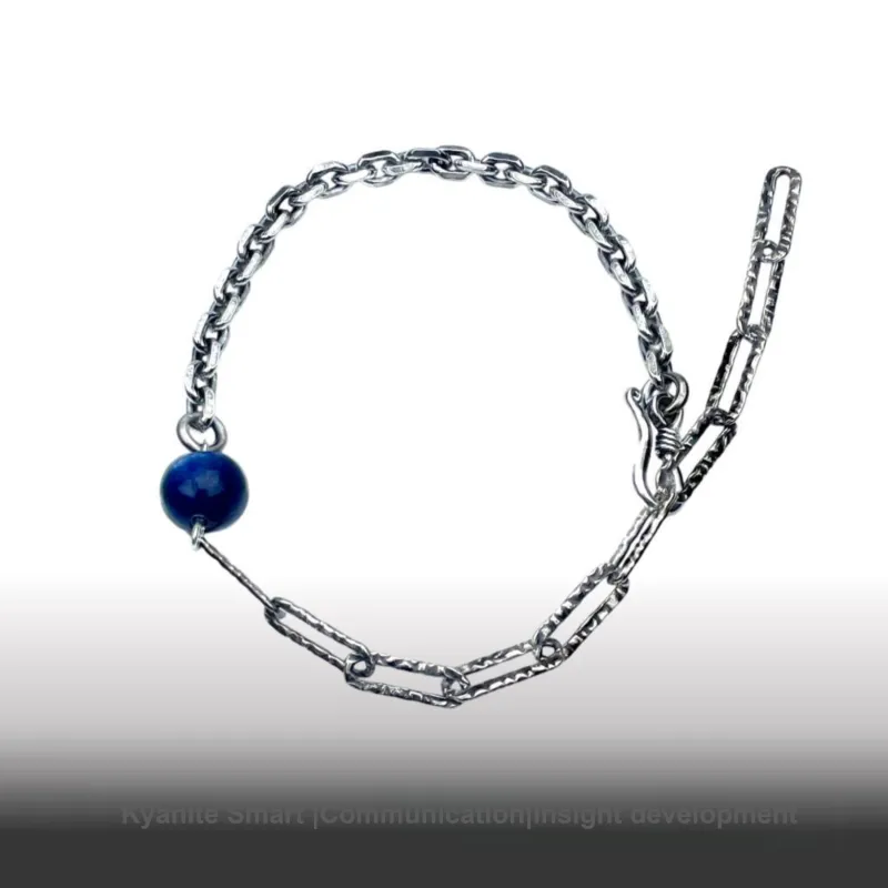 SHIYI N CIFANG Blue Crystal 925 Sterling Silver Vintage Distressed Unique Original Bracelet Length Adjustable Unisex-1