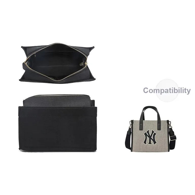 Felt Bag Insert Lining, Storage Mlb, Square Tote, Medium Bag, Zipper Support, Single Purchase, Bag Strap Women's Beige