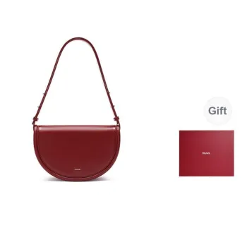 MUVA Cow Leather Saddle Bag Shoulder Bag Crossbody Bag Medium Size Women's Party Red/Faded Tea Brown/Milkshake White