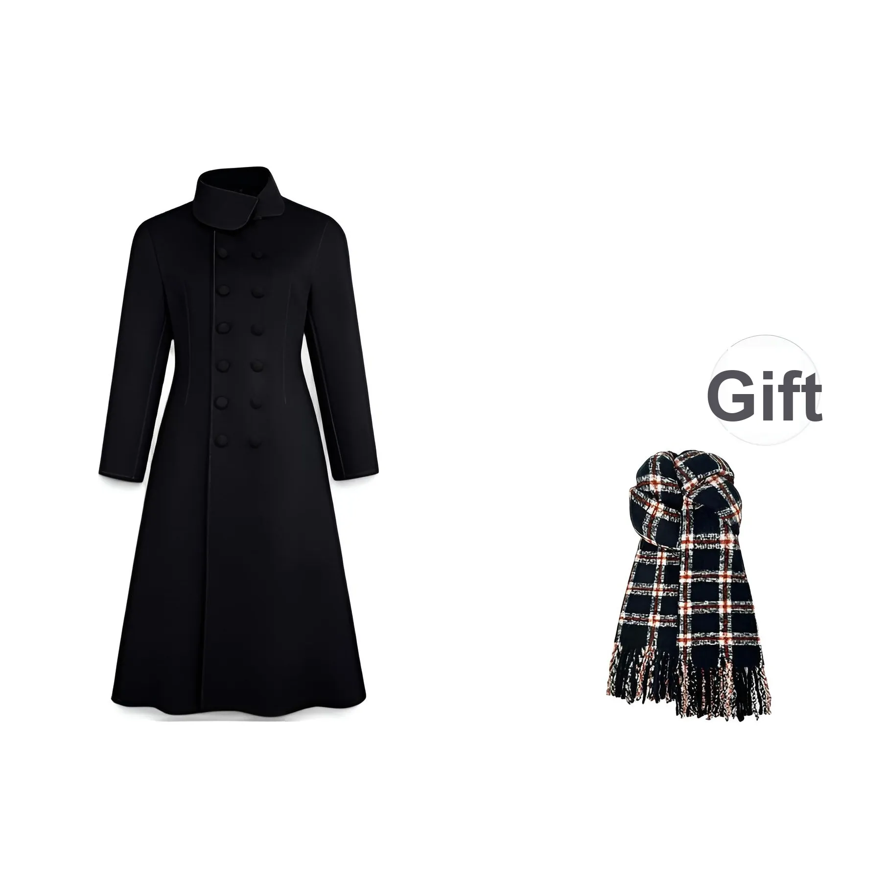 GHPC Черный длинный с подарками шарф женское пальто